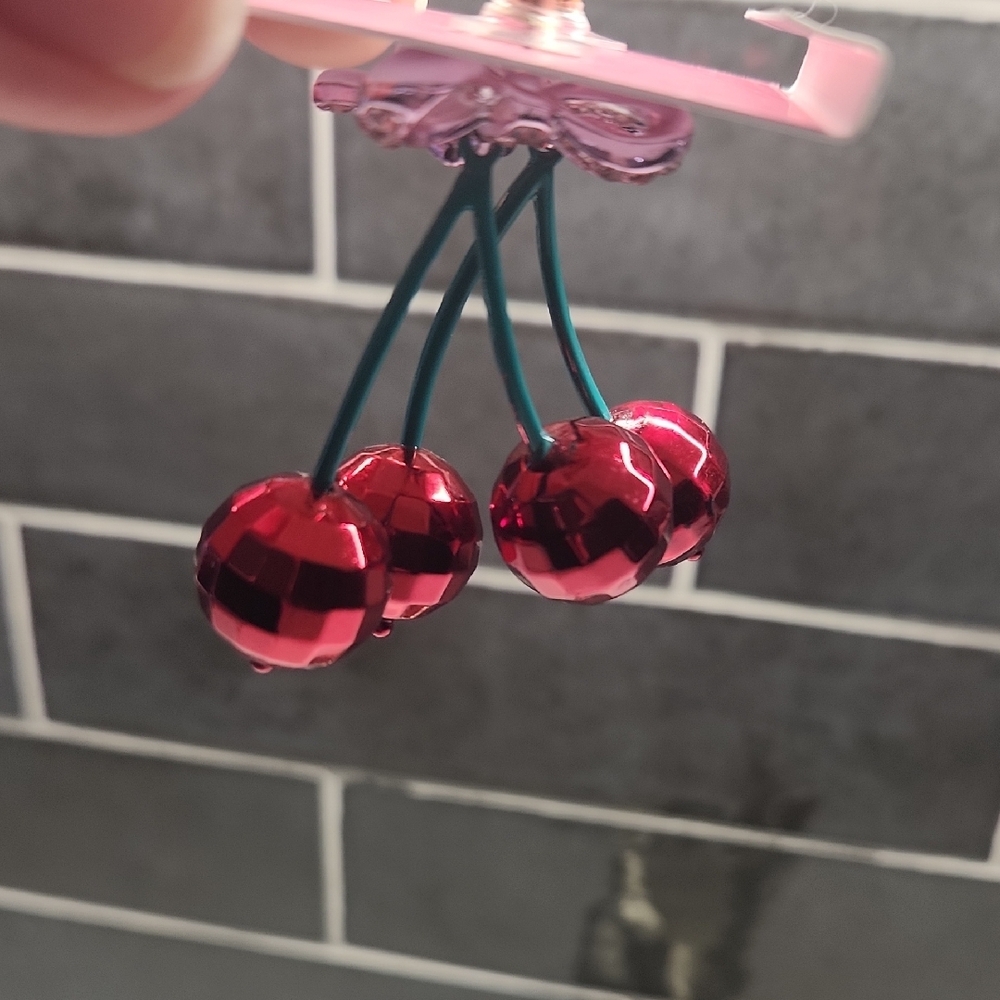 Betsey Johnson Pink Bow and Red Cherry Earrings - Picture 6 of 7